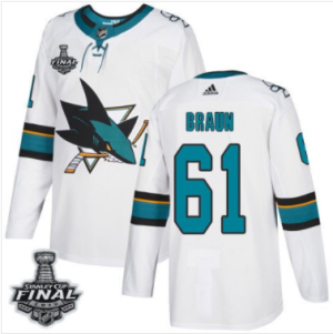 Sharks #61 Justin Braun Weiß 2019 Stanley Cup Final Stitched